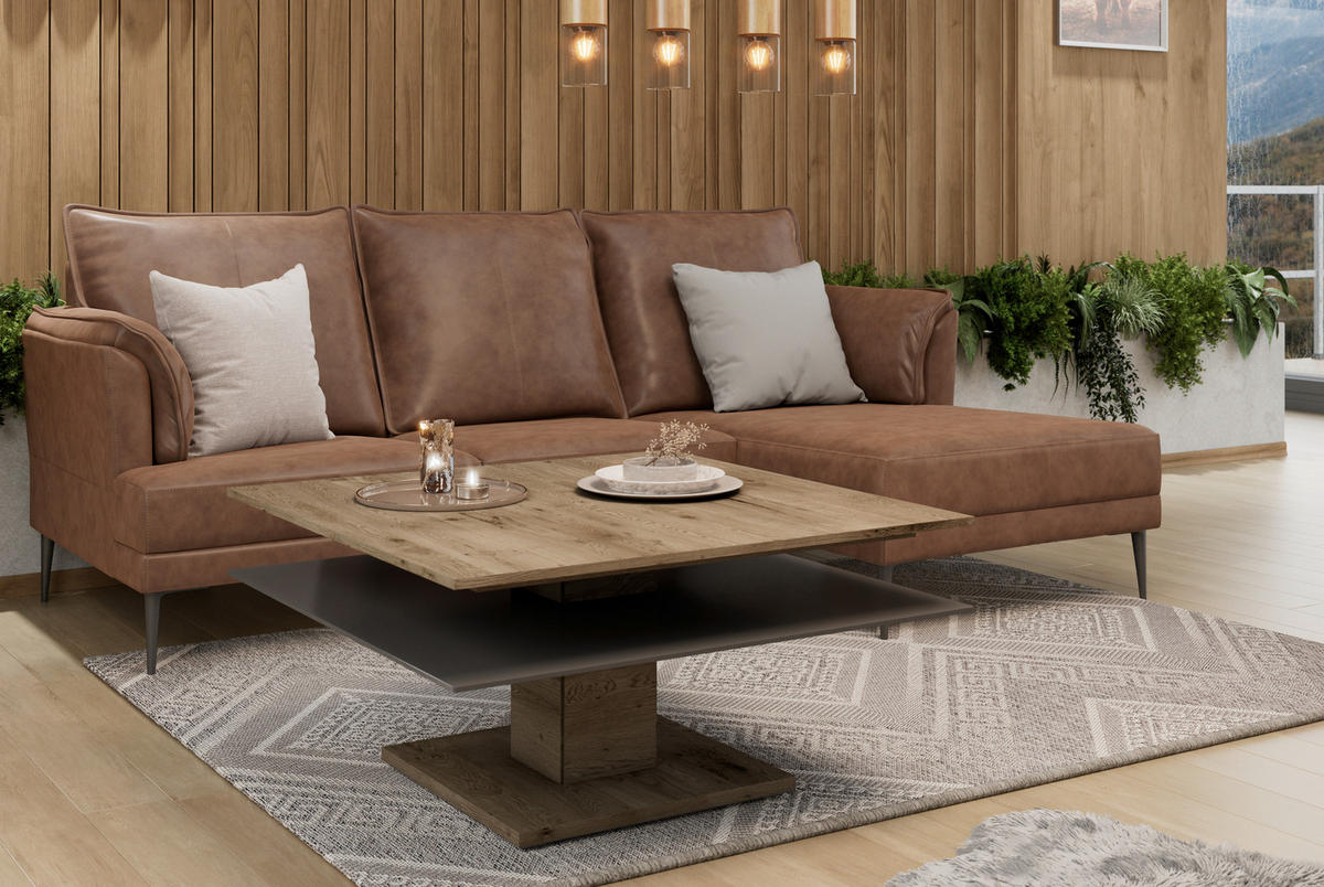 COUCHTISCH in Holz, Glas 90/90/46 cm  - Eichefarben/Anthrazit, Design, Glas/Holz (90/90/46cm) - Voglauer