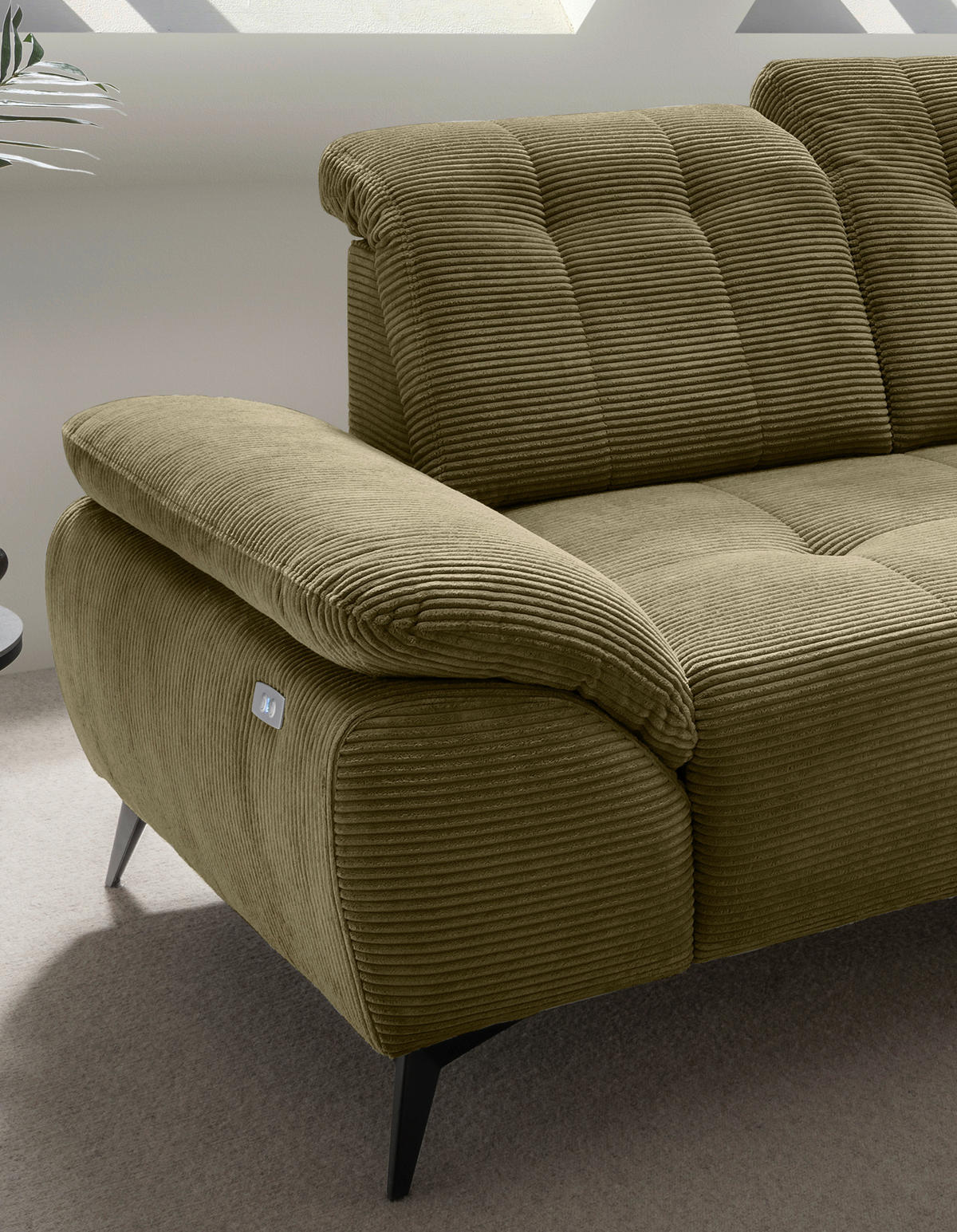 ECKSOFA Olivgrün Cord  - Schwarz/Olivgrün, MODERN, Textil/Metall (272/200cm) - Livetastic