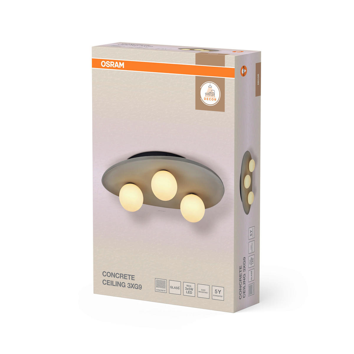 DECKENLEUCHTE    50/38.5/15.5 cm  - Grau, Basics, Glas/Stein (50/38.5/15.5cm) - Osram