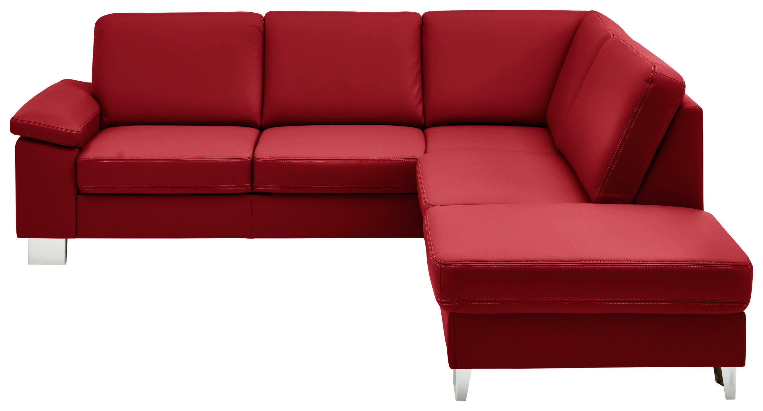 ECKSOFA  in Echtleder Rot  248/235 cm  - Rot/Alufarben, Design, Leder/Metall (248/235cm) - Beldomo Premium