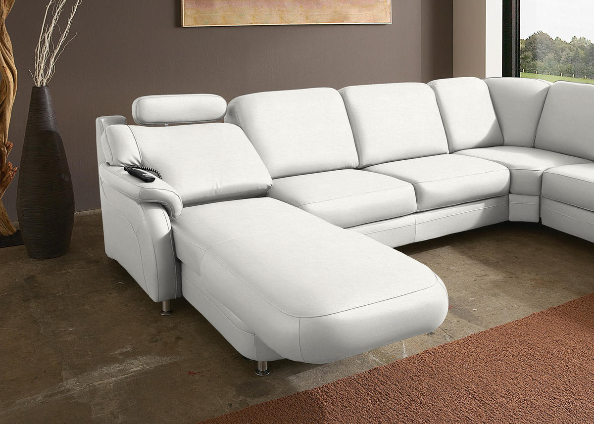 WOHNLANDSCHAFT Echtleder Weiss  - Weiss/Alufarben, Konventionell, Leder/Metall (165/329/239cm) - Beldomo Premium