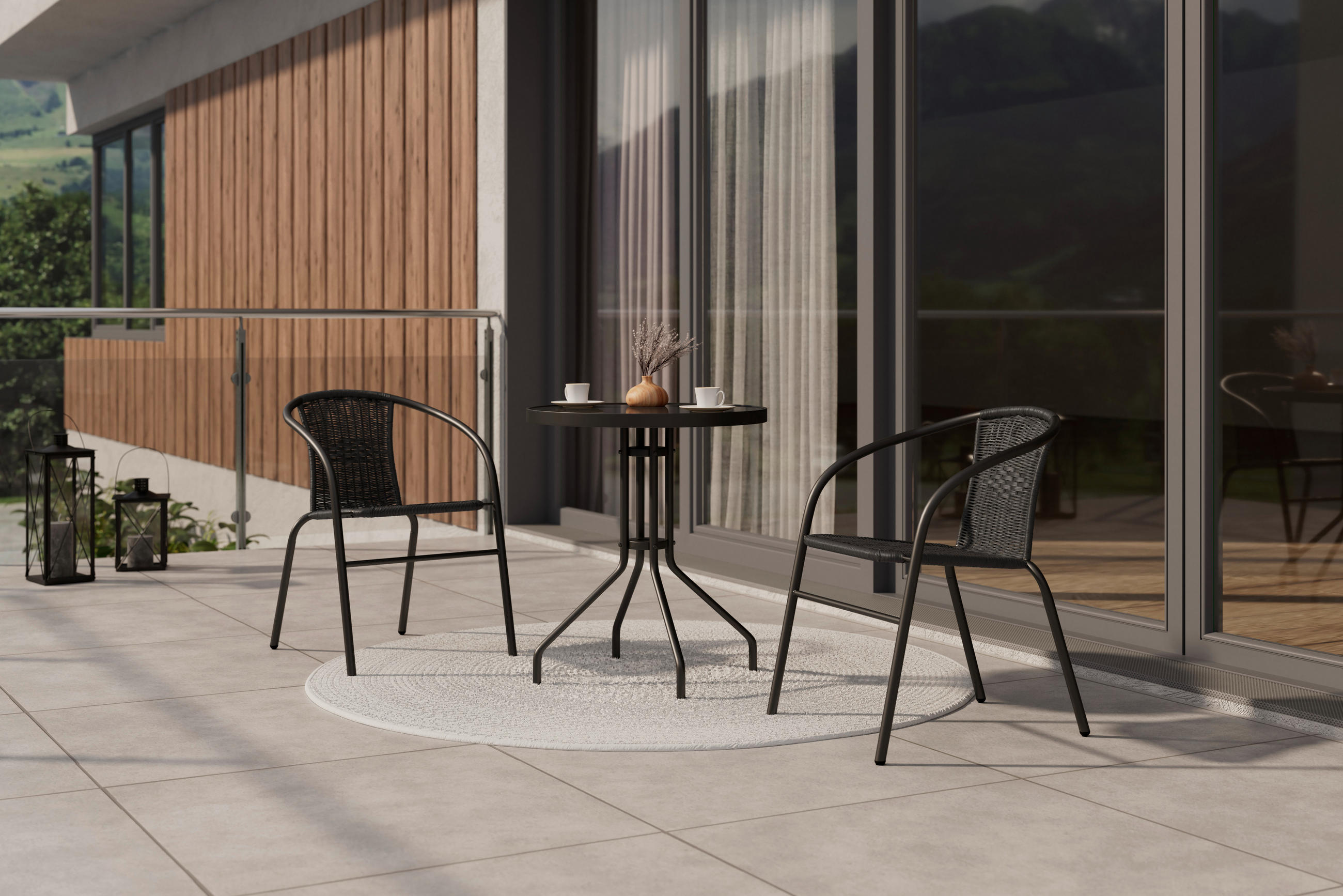 BALKONSET  3-teilig  - Schwarz, Modern, Glas/Kunststoff (60/52/70/72/60/60cm) - Ambia Garden
