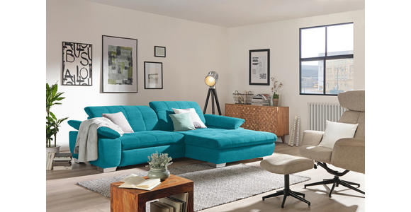 ECKSOFA in Mikrofaser Türkis 265/180 cm - Türkis/Chromfarben, Design, Textil/Metall (265/180cm) - Carryhome