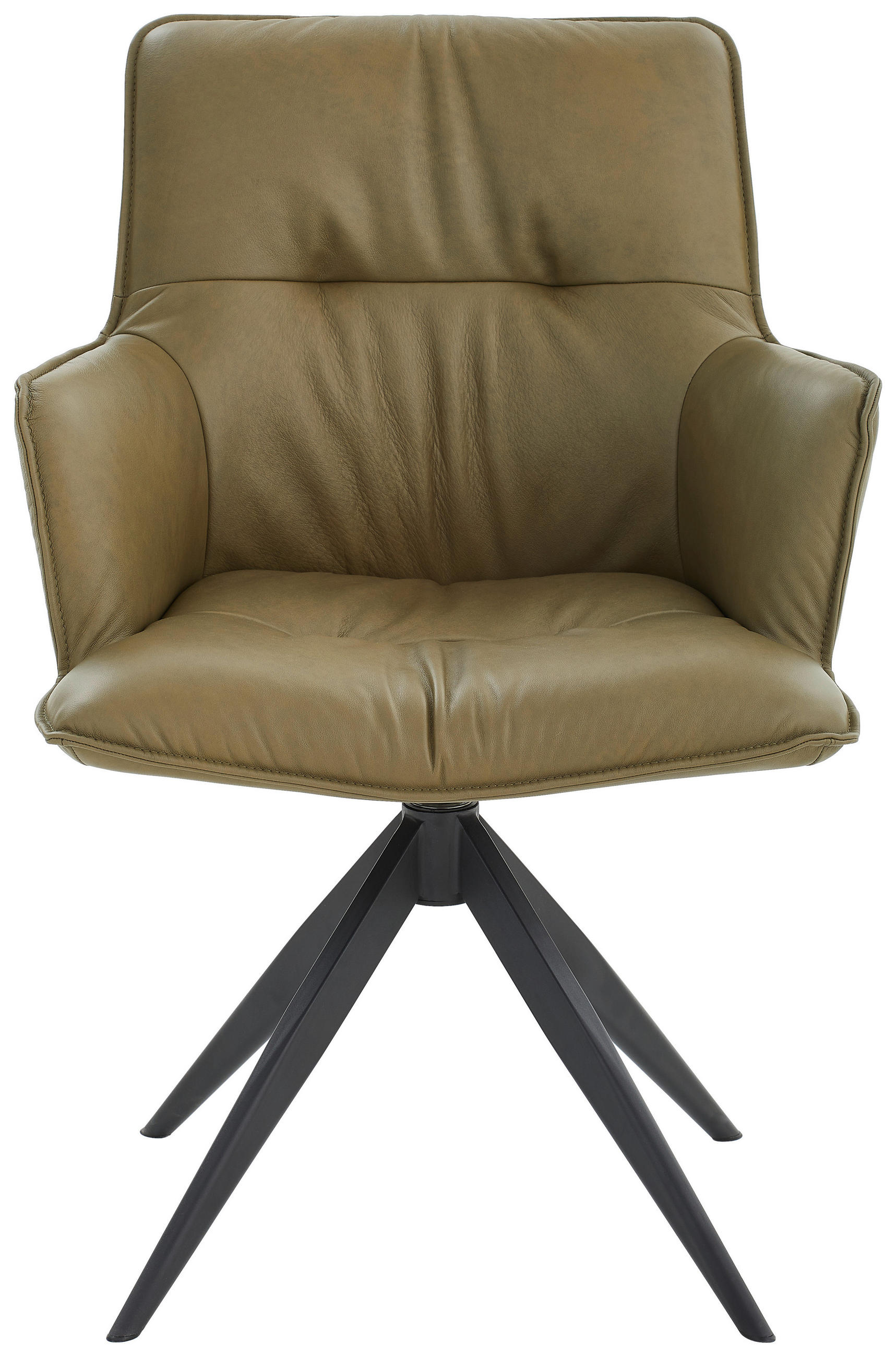 ARMLEHNSTUHL  in Eisen Echtleder pigmentiert  - Schwarz/Olivgrün, Design, Leder/Metall (59/89/63cm) - Dieter Knoll
