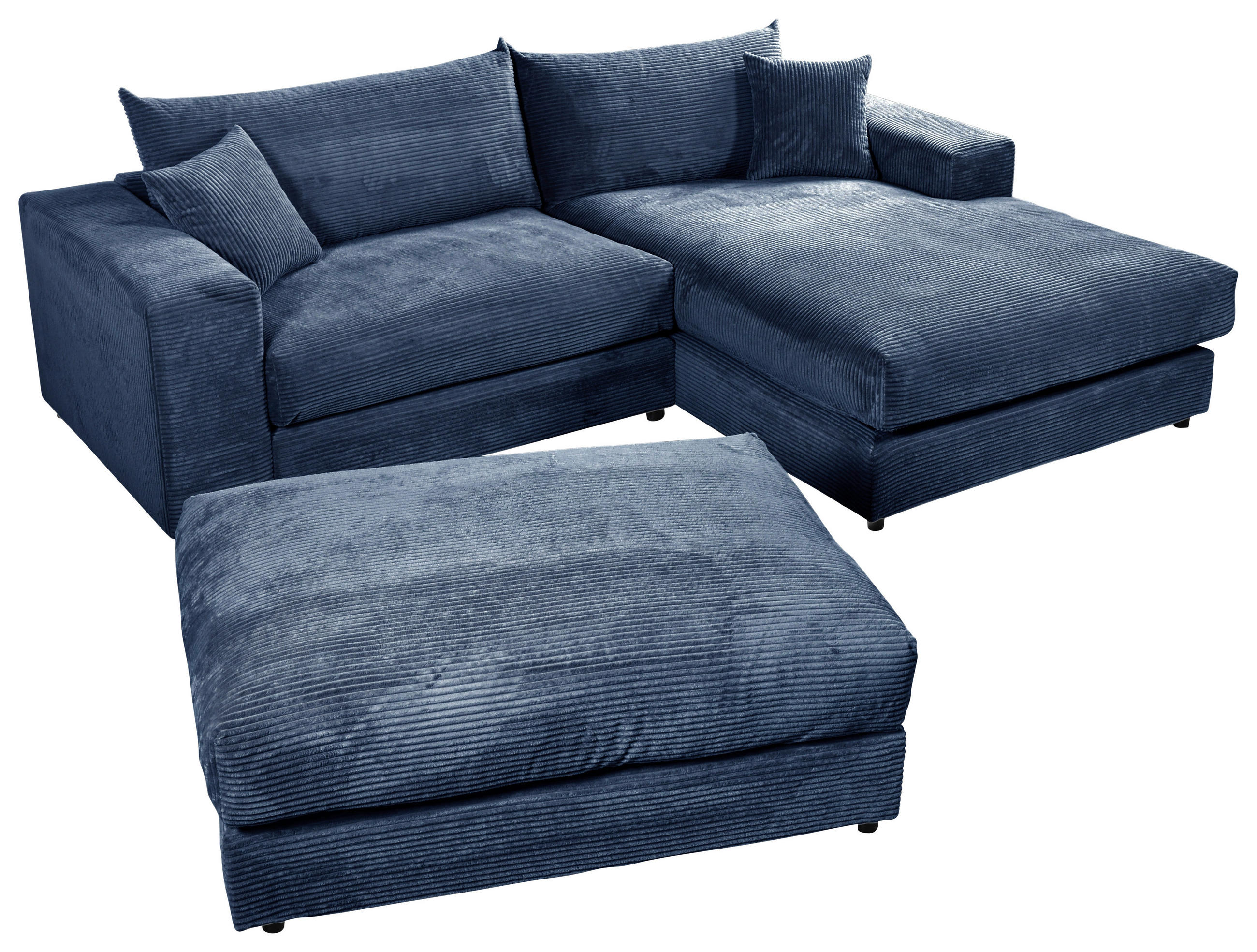 ECKSOFA in Cord, Velours Blau  265/180 cm  - Blau/Schwarz, Basics, Kunststoff/Textil (265/180cm) - Livetastic