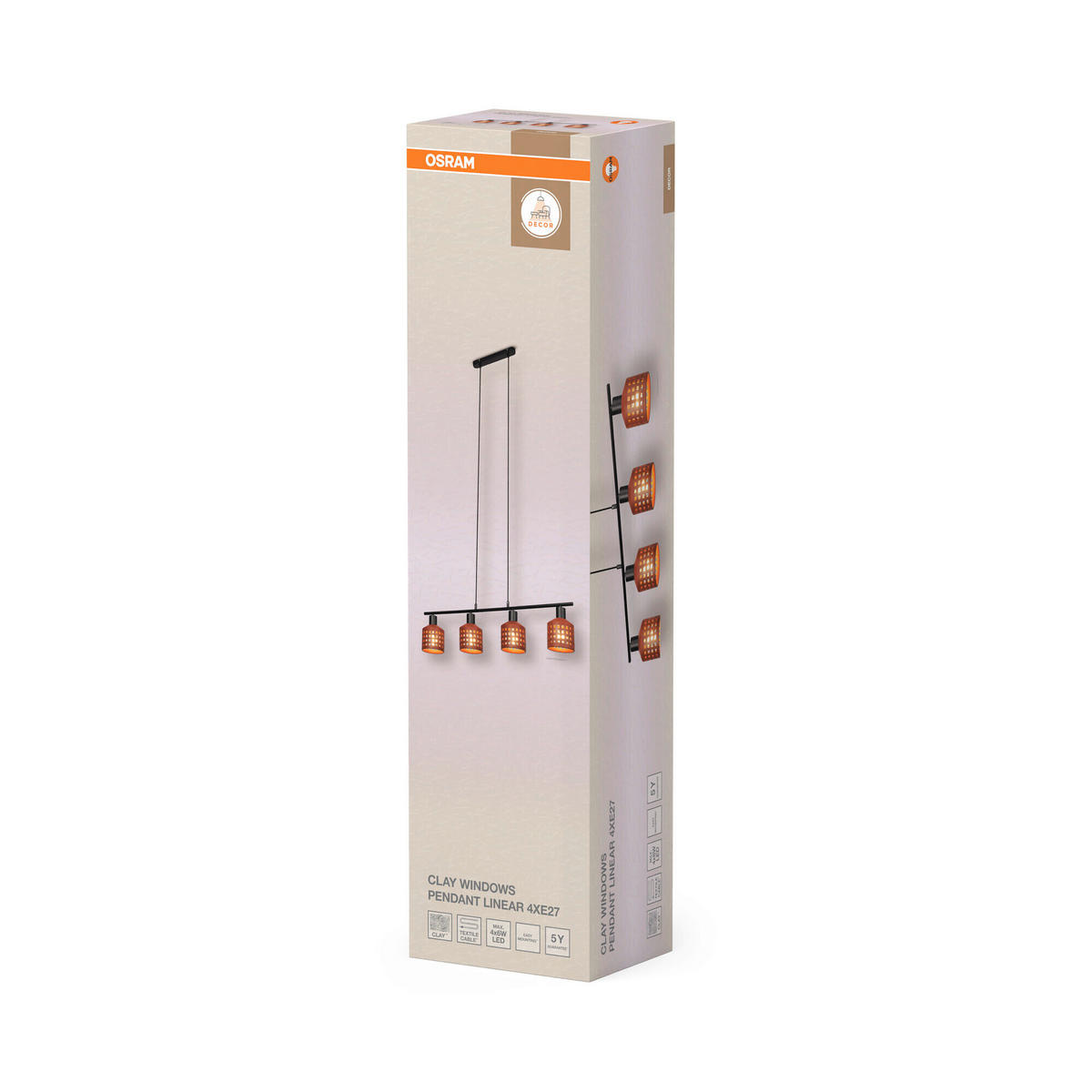 HÄNGELEUCHTE 90.5/12.5/150 cm  - Braun, Basics, Stein/Metall (90.5/12.5/150cm) - Osram