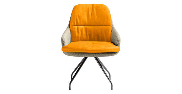 ARMLEHNSTUHL  Beinauswahl, Sitzfläche 360° drehbar, Stoff-/Lederauswahl Velours  Naturfarben, Currygelb  - Currygelb/Schwarz, Design, Textil/Metall (60/86/66cm) - Dieter Knoll
