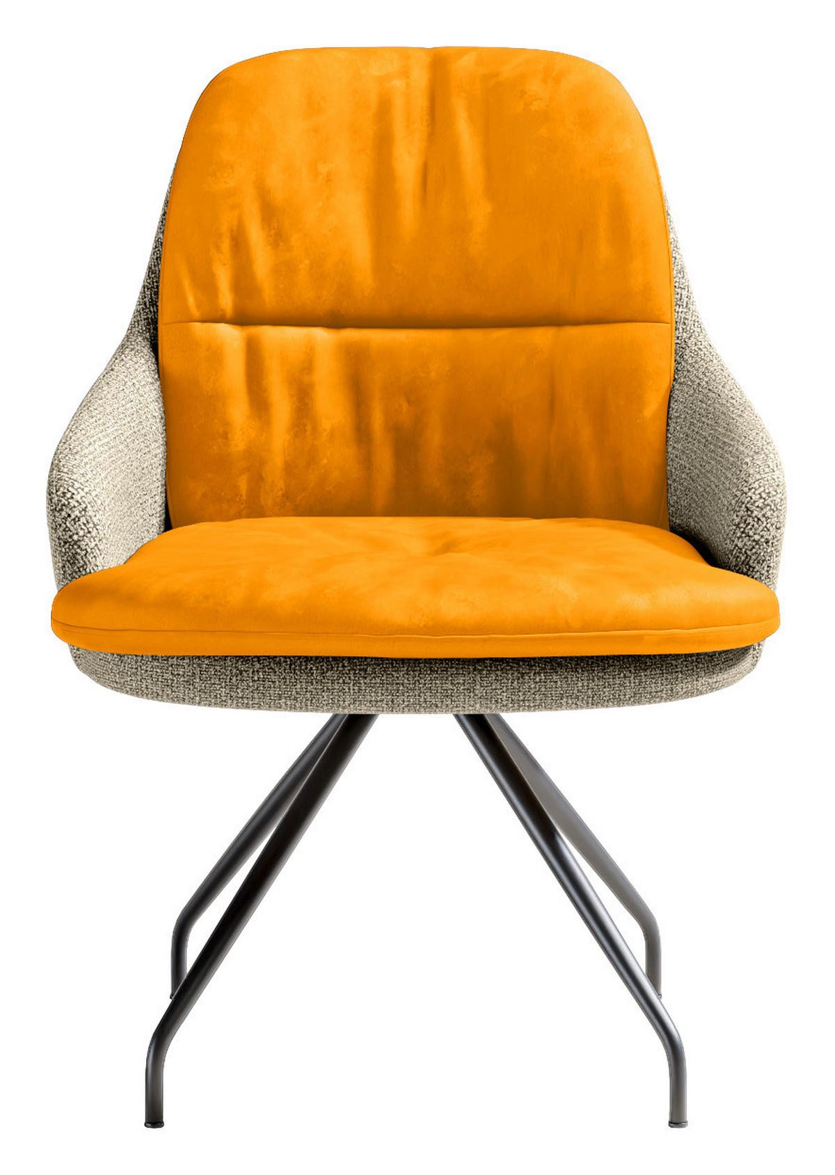 ARMLEHNSTUHL  Beinauswahl, Sitzfläche 360° drehbar, Stoff-/Lederauswahl Velours  Naturfarben, Currygelb  - Currygelb/Schwarz, Design, Textil/Metall (60/86/66cm) - Dieter Knoll