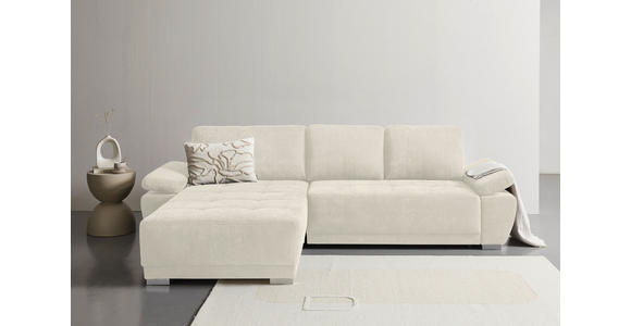 ECKSOFA Creme Chenille Rückenkissen, Bettkasten, Schlaffunktion, Rücken echt, Armteilverstellung, Liegefläche im Originalstoff  - Silberfarben/Creme, KONVENTIONELL, Holz/Textil (187/293cm) - Carryhome