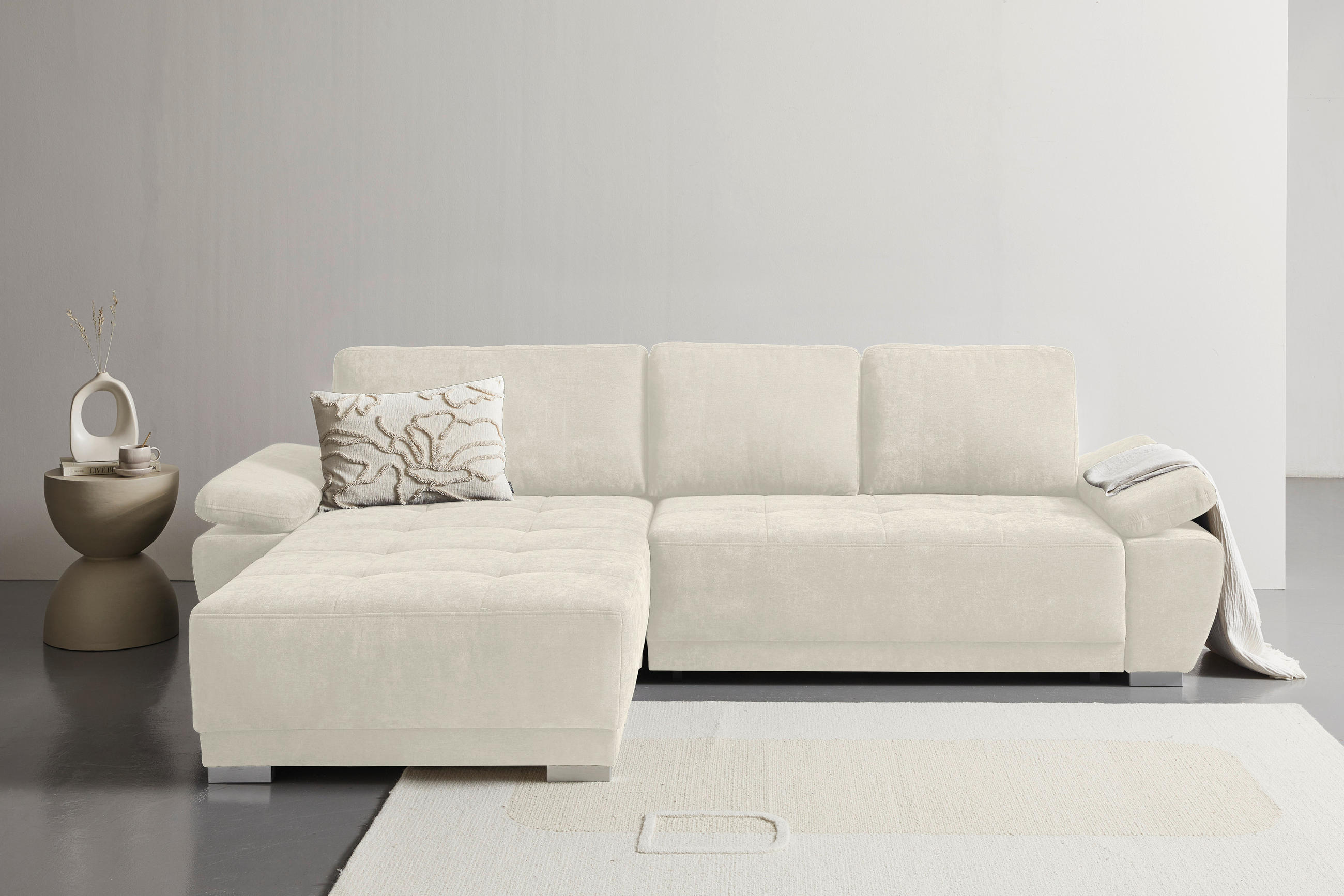 ECKSOFA Creme Chenille  - Silberfarben/Creme, KONVENTIONELL, Holz/Textil (187/293cm) - Carryhome