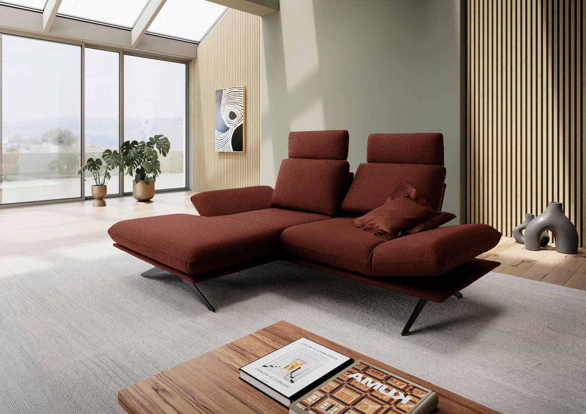 ECKSOFA  in Flachgewebe Rotorange  155/234 cm  - Rotorange/Schwarz, Design, Textil/Metall (155/234cm) - Dieter Knoll