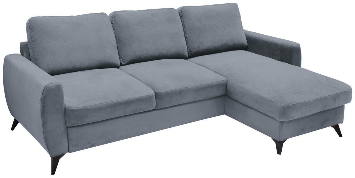 ECKSCHLAFSOFA JEFFREY Mikrovelours Grau  inkl. Zierkissen, Rückenkissen, Stauraum  - Dunkelgrau/Schwarz, KONVENTIONELL, Textil/Metall (230/150cm) - Livetastic