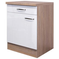 KÜCHENUNTERSCHRANK 60/86/60 cm  in Sonoma Eiche, Weiß Hochglanz  - Edelstahlfarben/Weiß Hochglanz, MODERN, Holzwerkstoff/Metall (60/86/60cm) - FlexWell