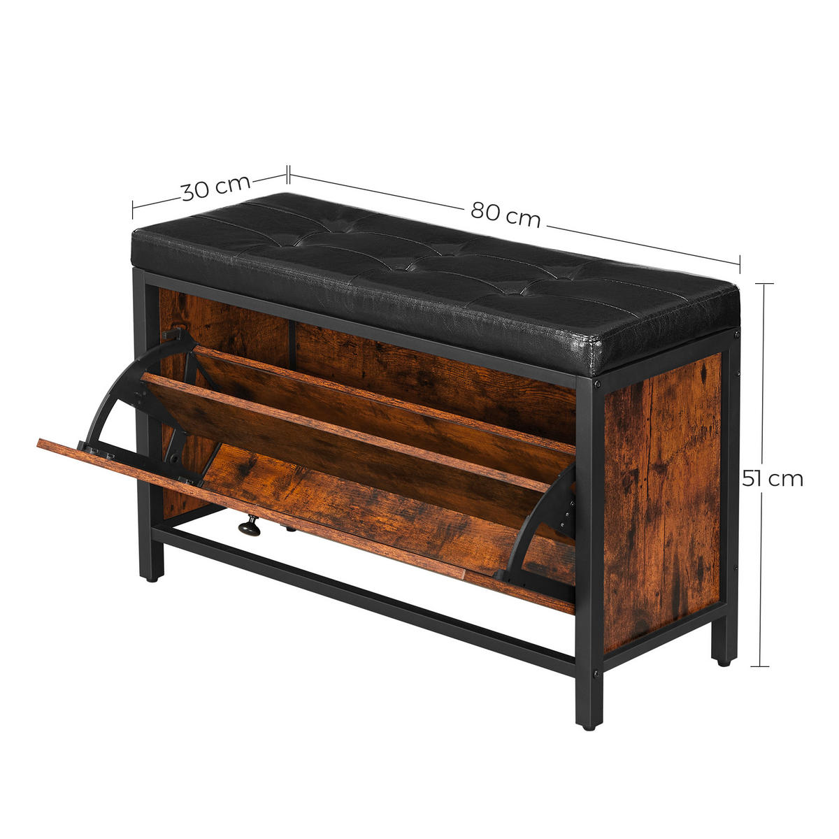 GARDEROBENBANK Vasagle  in 80/51/30 cm  - Schwarz/Braun, Trend, Holzwerkstoff/Textil (80/51/30cm) - Boxxx