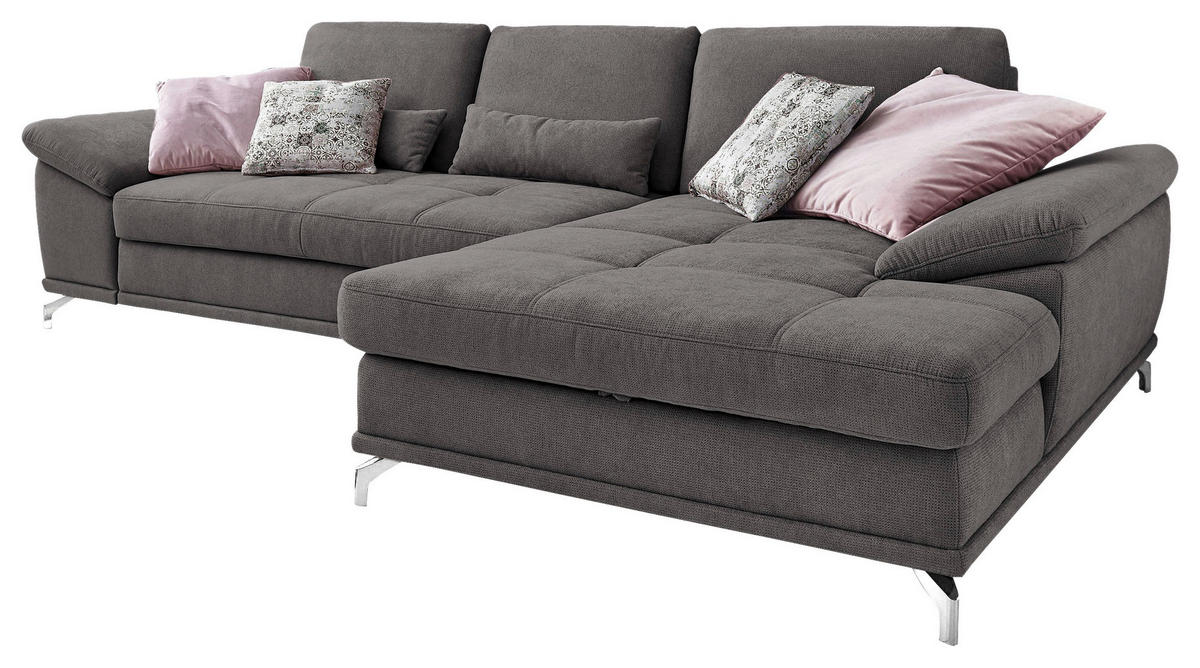 ECKSOFA Grau Flachgewebe Sitztiefenverstellung  - Silberfarben/Grau, KONVENTIONELL, Textil/Metall (301/176cm) - Sit & More