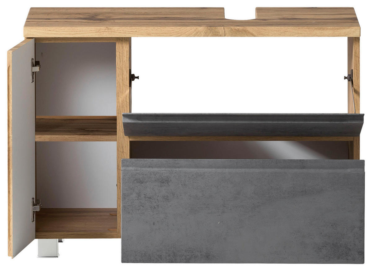 SKRINKA POD UMÝVADLO, 85/56/35 cm - svetlosivá/dub wotan, Modern, kompozitné drevo (85/56/35cm) - Held