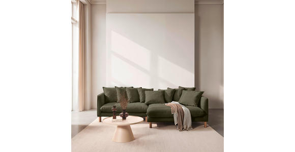 ECKSOFA  in Chenille Dunkelgrün  276/162 cm  - Dunkelgrün/Buchefarben, KONVENTIONELL, Holz/Textil (276/162cm) - Carryhome