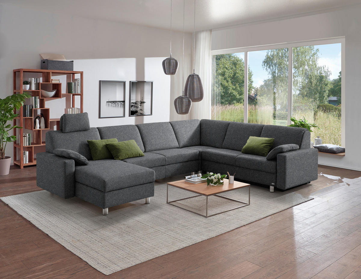 WOHNLANDSCHAFT  in Mikrovelours Grau  - Anthrazit/Alufarben, KONVENTIONELL, Textil (158/323/237cm) - Sedda