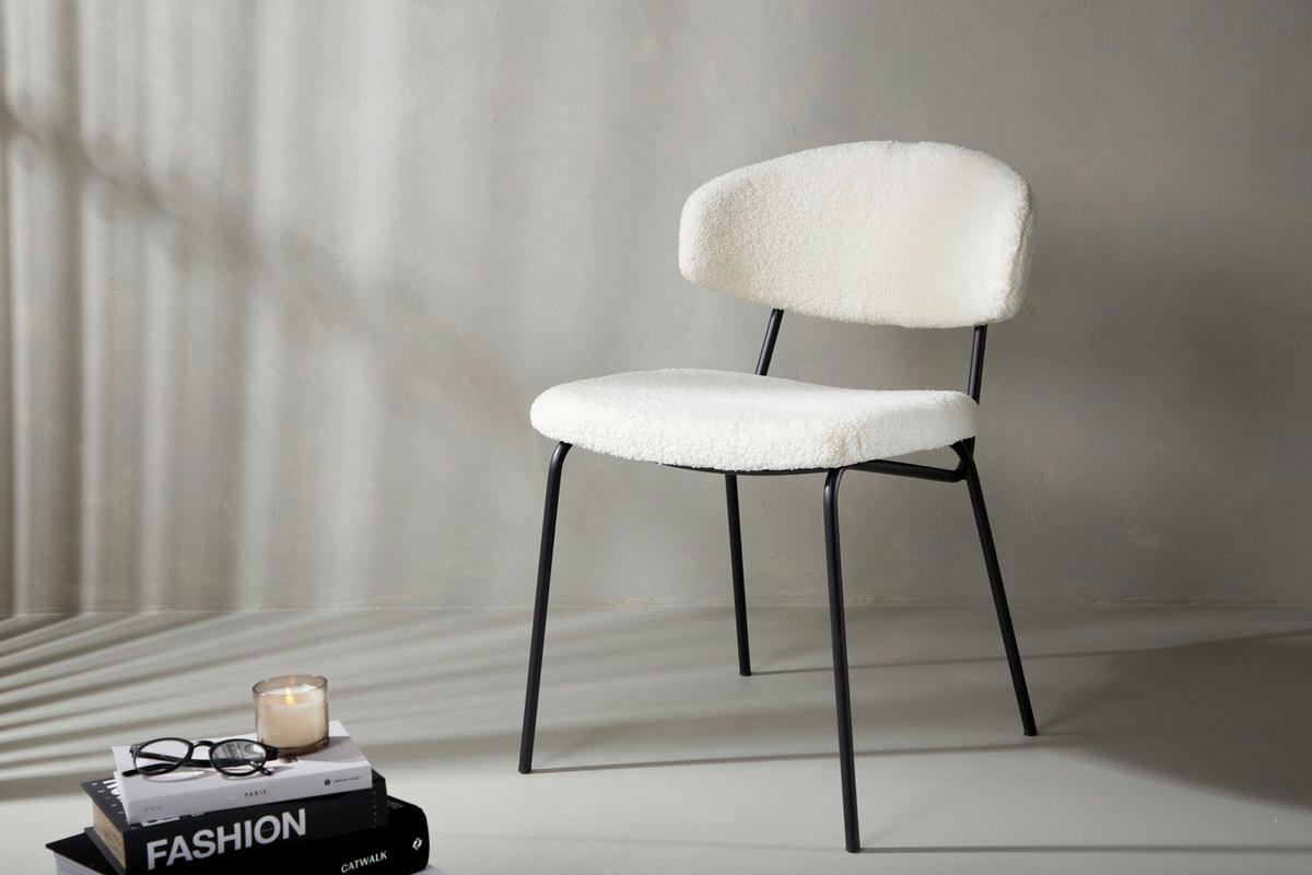 STOLSET 2 styck stål bouclé  - vit/svart, Design, metall/textil (50/79/57cm) - Livetastic
