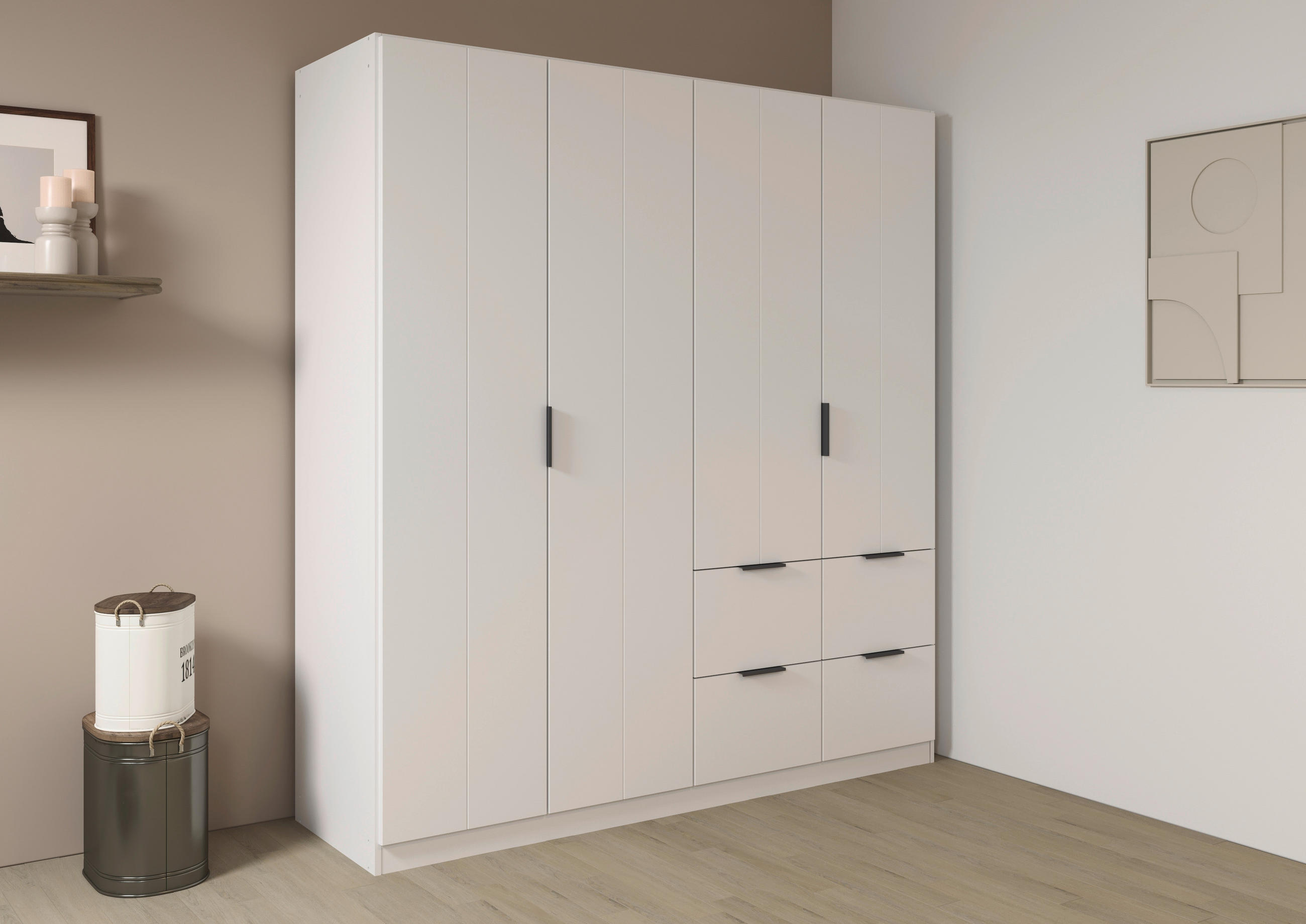 GARDEROB MED GÅNGJÄRN 181/197/56 cm 4-dörrar - vit/grå, Modern, metall/trämaterial (181/197/56cm) - Rauch Möbel