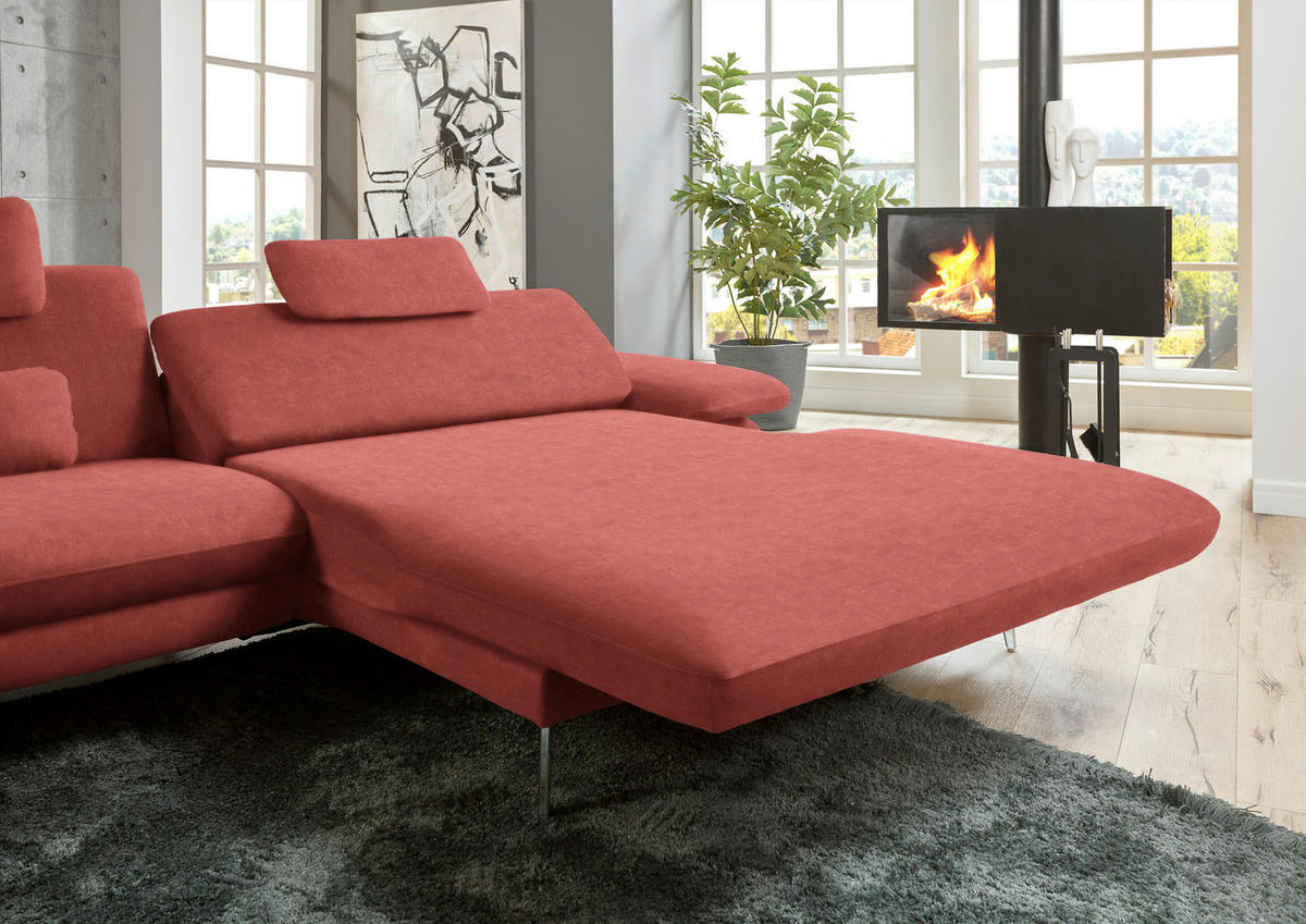 ECKSOFA in Velours Koralle  - Koralle/Schwarz, Design, Textil/Metall (284/184cm) - Dieter Knoll