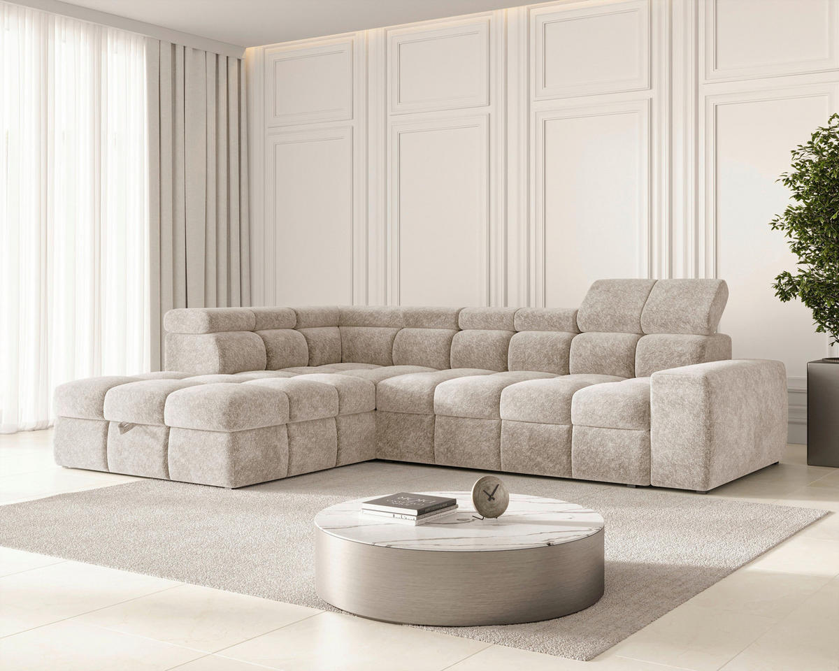 ECKSOFA  in Chenille Creme  - Creme/Schwarz, MODERN, Kunststoff/Textil (204/292cm) - Milino