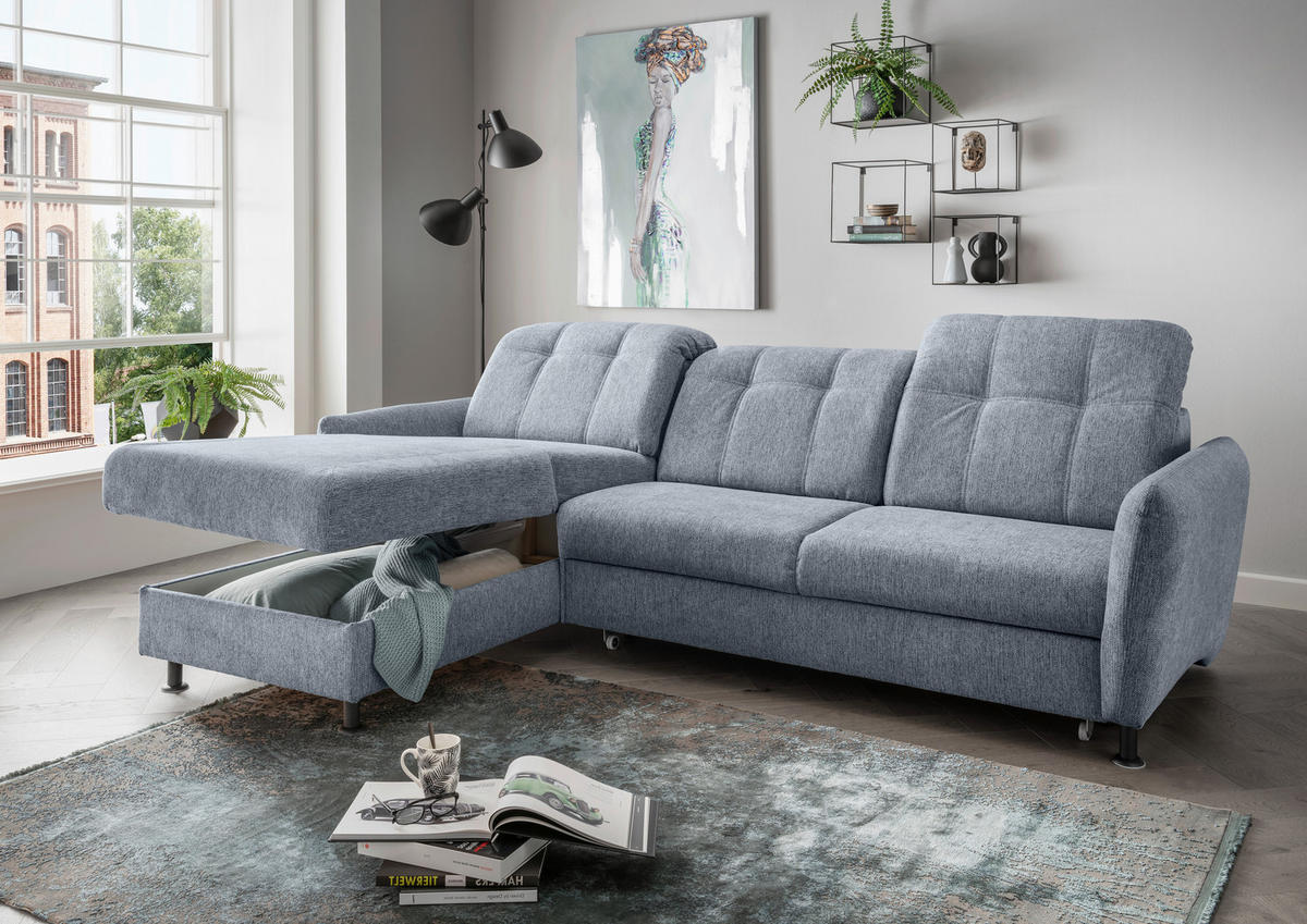 ECKSOFA in Chenille Hellblau  - Schwarz/Hellblau, Modern, Textil/Metall (184/267cm) - Livetastic