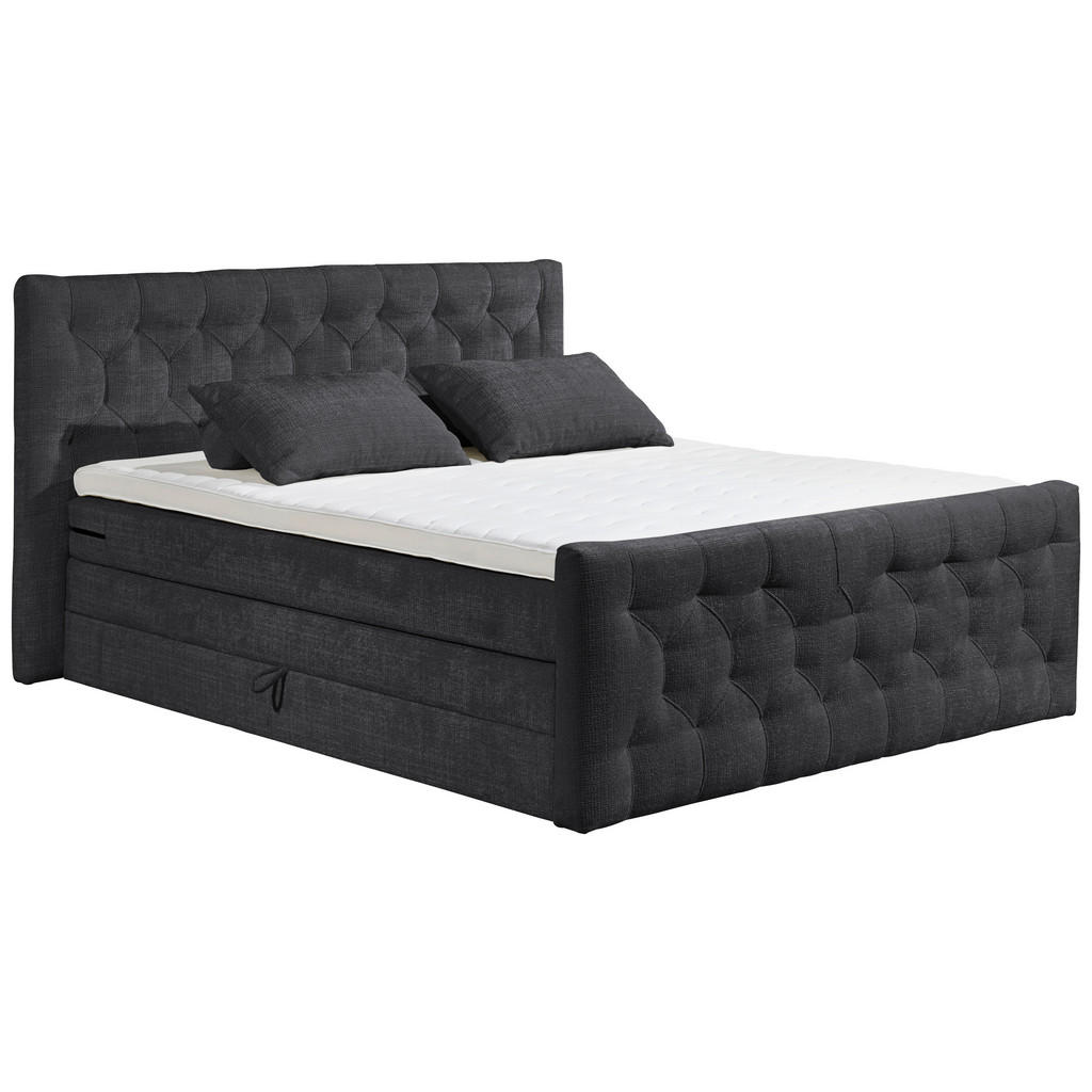 Thumbnail - Mid.you Boxspringbett, Schwarz, Textil, H2, 7-Zonen, Höhe ca. 16 cm, 180x200 cm, Bettkasten, gepolstertes Kopfteil, Topp...