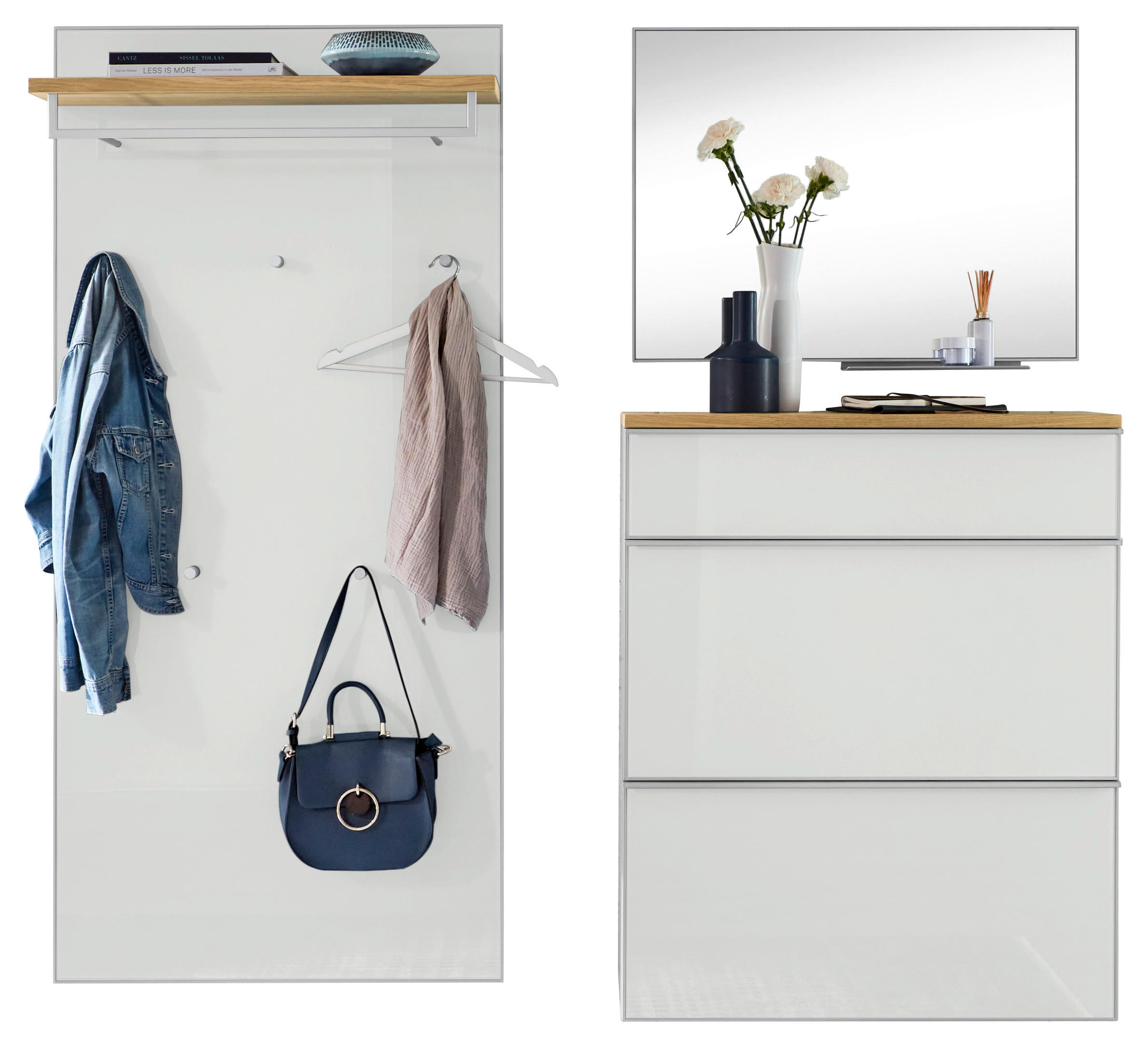 GARDEROBE 4-teilig in 180/195/40 cm - Alufarben/Weiß, Design, Glas/Holz (180/195/40cm)