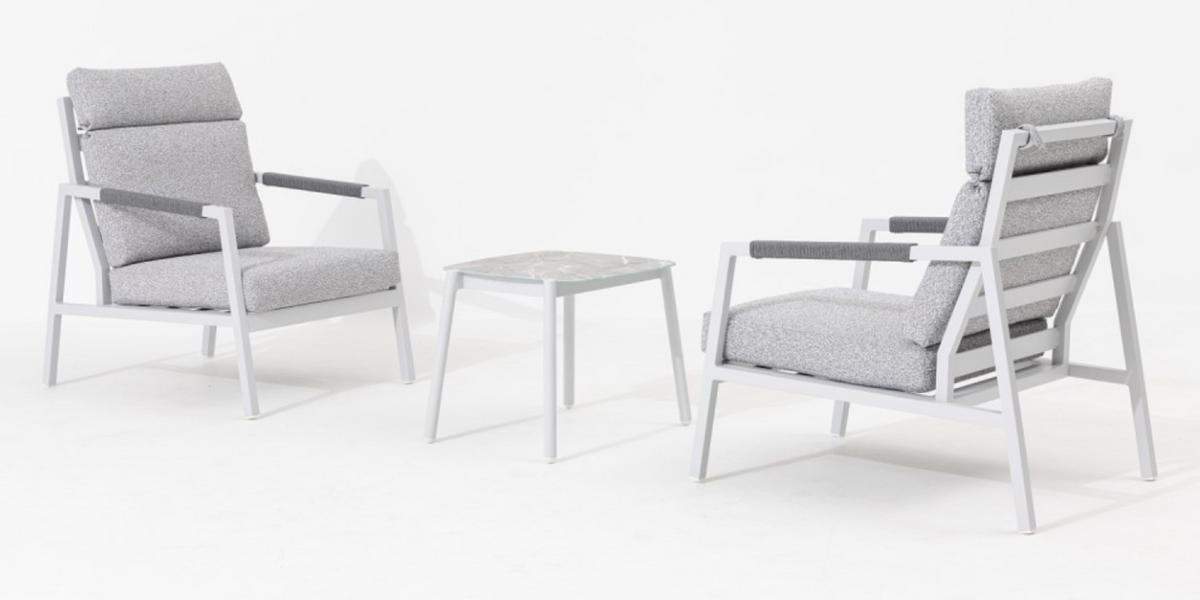 GARTENSET 3-teilig Aluminium 3-teilig  - Hellgrau, MODERN, Metall