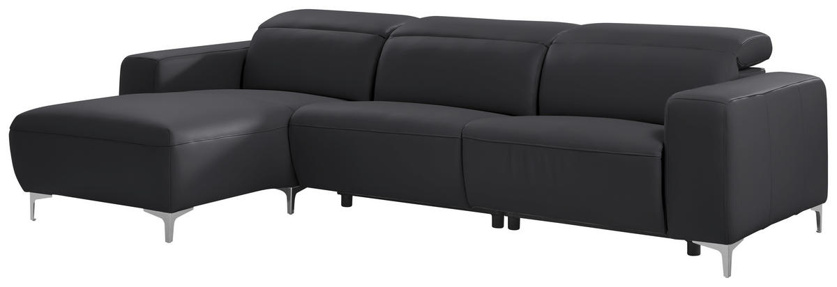 ECKSOFA Dunkelgrau, Fango Echtleder  - Chromfarben/Fango, Design, Leder/Metall (177/292cm) - Pure Home Lifestyle