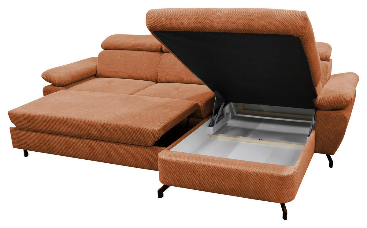 ECKSOFA OMEGA in Chenille Rot  280/186 cm  - Rot/Schwarz, Design, Textil/Metall (280/186cm) - MID.YOU