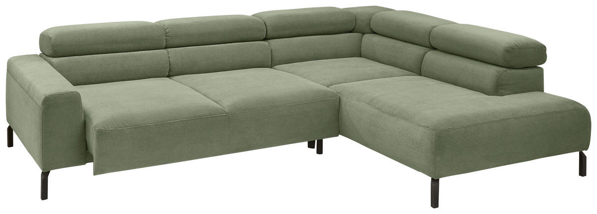 ECKSOFA inkl. Funktion Ottomane rechts  Olivgrün Feincord  - Schwarz/Olivgrün, Design, Textil/Metall (273/219cm) - Pure Home Lifestyle