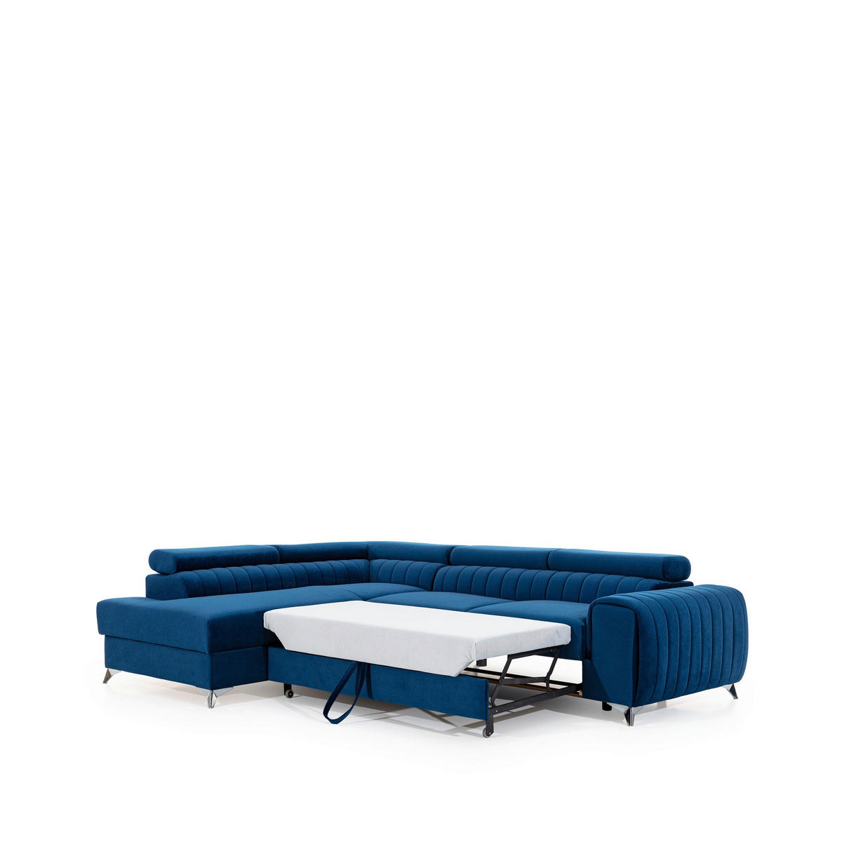 ECKSOFA in Samt Blau  205/278 cm  - Blau/Silberfarben, Design, Textil/Metall (205/278cm) - MID.YOU