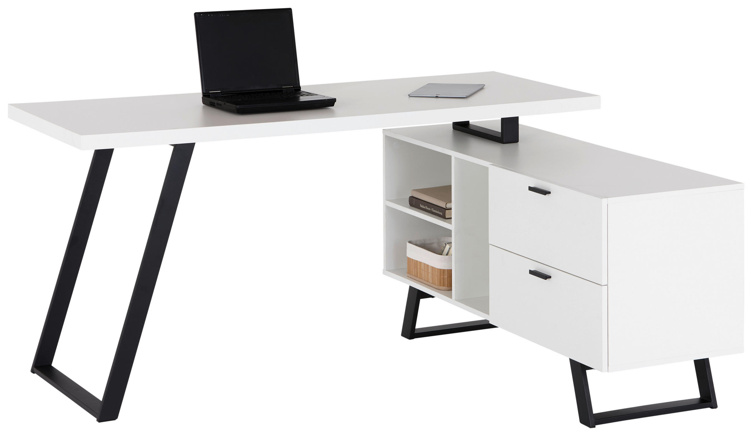 Livetastic Eckschreibtisch Schwarz, Weiß 150x75x60-120 cm