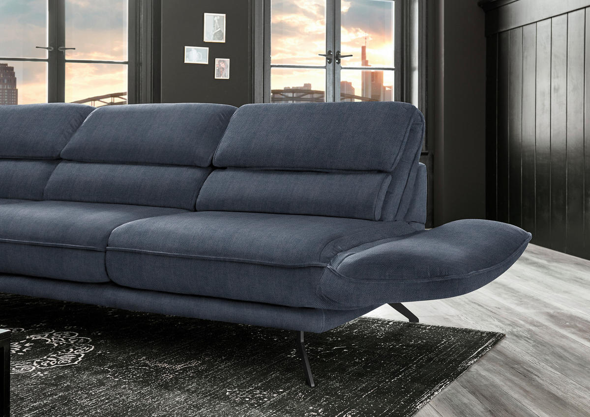 ECKSOFA in Velours Blau  - Blau/Schwarz, Design, Textil/Metall (153/283cm) - Valdera
