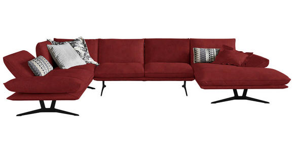 WOHNLANDSCHAFT in Echtleder Rot - Rot/Schwarz, Natur, Leder/Metall (217/359/155cm) - Dieter Knoll