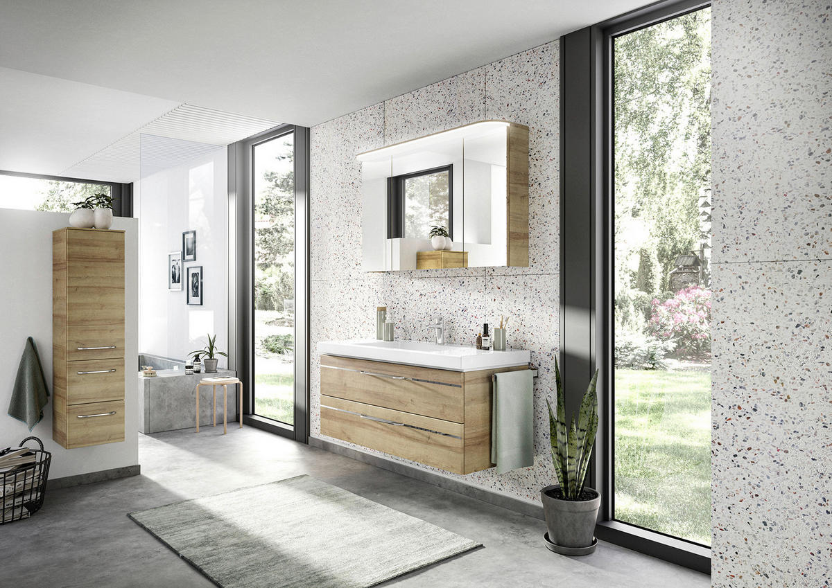 BADEZIMMER 4-teilig  in 153 cm  - Chromfarben/Eichefarben, KONVENTIONELL, Glas/Holzwerkstoff (153cm) - Pelipal