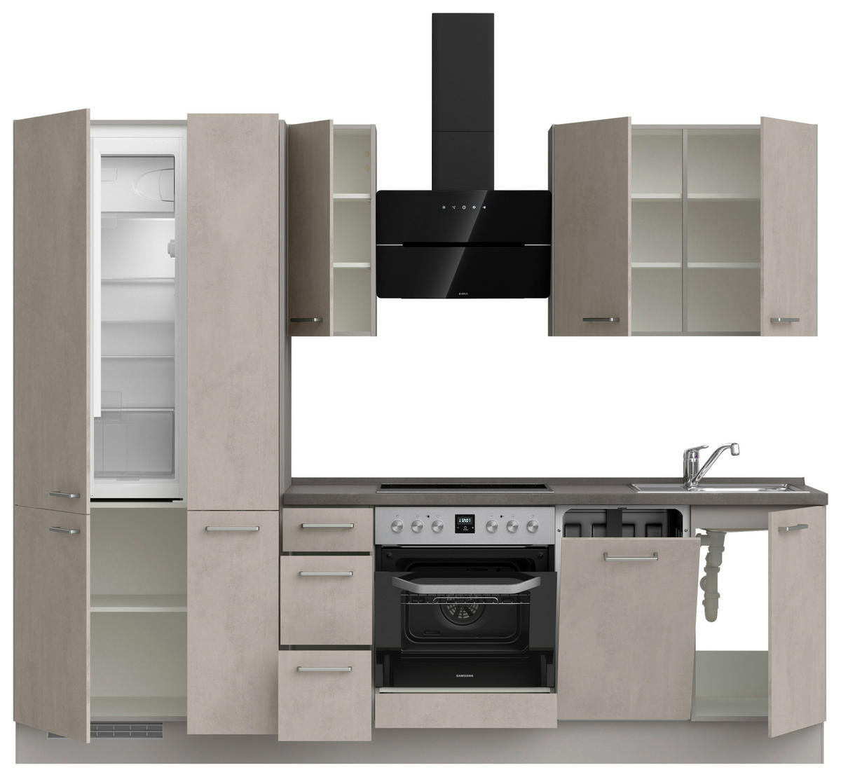 KÜCHENLEERBLOCK 270 cm   in Grau, Schieferfarben, Hellgrau  - Schieferfarben/Edelstahlfarben, MODERN, Holzwerkstoff/Metall (270cm) - Nobilia