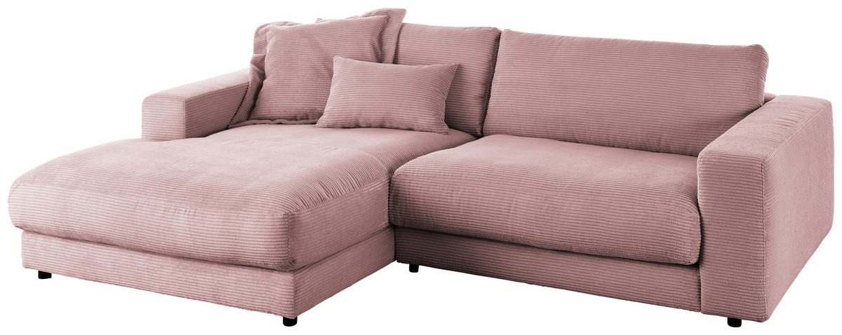 ECKSOFA in Cord Rosa  - Schwarz/Rosa, Design, Kunststoff/Textil (190/270cm) - Lomoco
