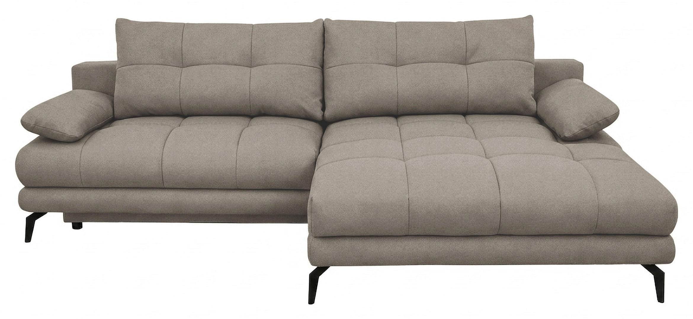 ECKSOFA Grau Struktur Rückenkissen, Bettkasten, Schlaffunktion, Rücken echt, Armteilverstellung, Liegefläche im Originalstoff  - Beige/Schwarz, MODERN, Textil/Metall (263/181cm) - Carryhome