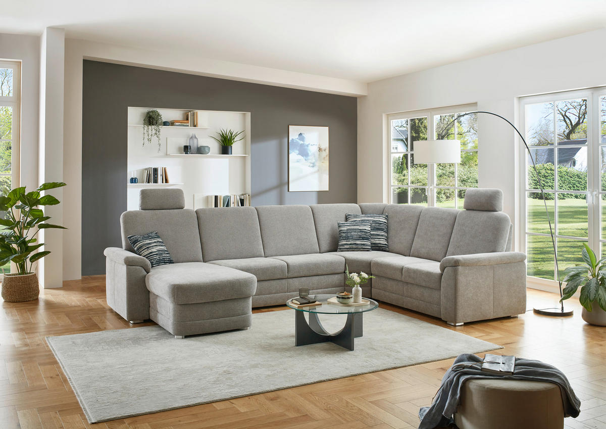 WOHNLANDSCHAFT  in Chenille Hellgrau  - Hellgrau/Alufarben, KONVENTIONELL, Holz/Textil (160/329/235cm) - Beldomo Comfort