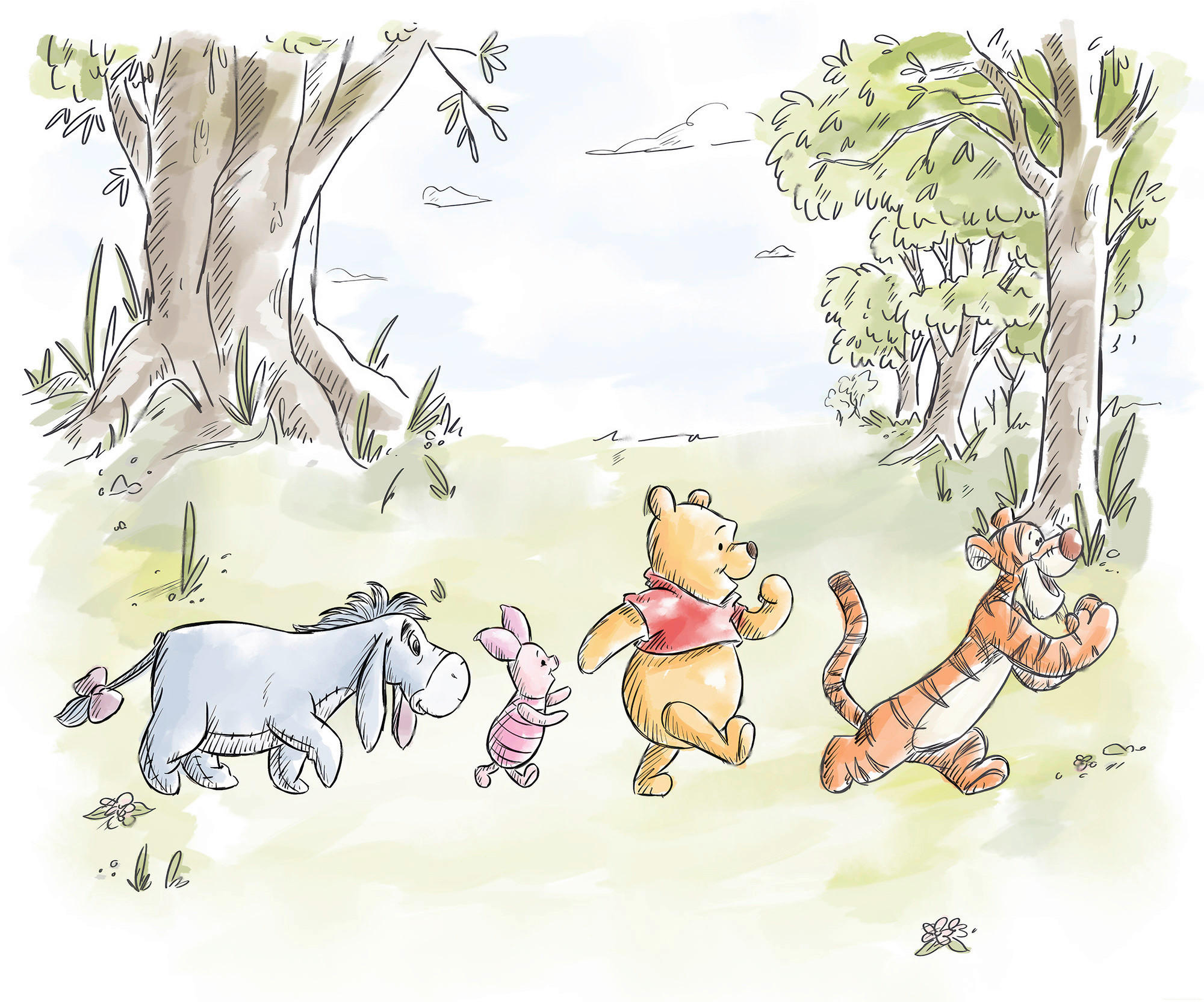 FOTOTAPETE WINNIE THE POOH WALK  - Naturfarben, Design, Textil (300/250cm) - Disney