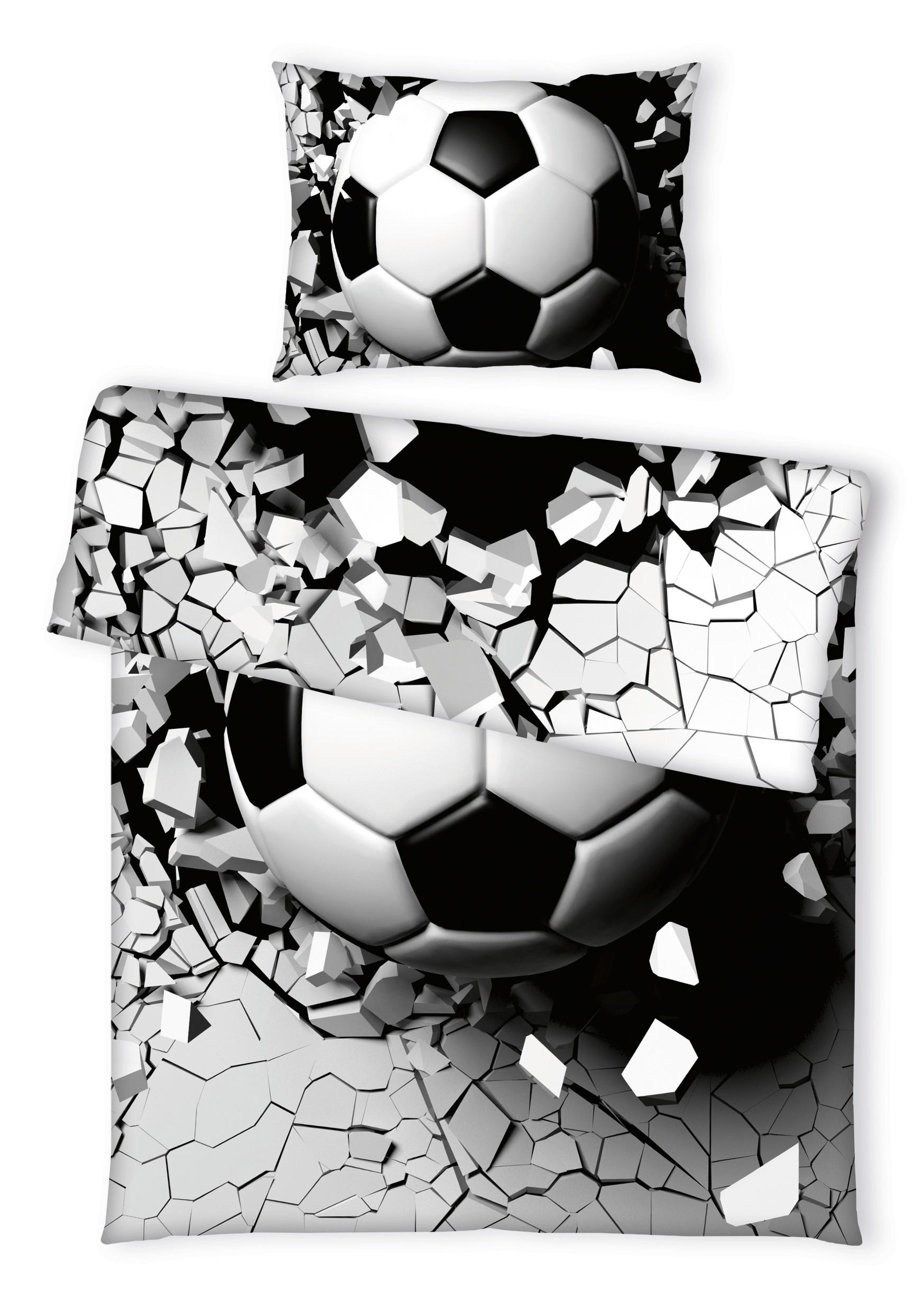 POSTELJNINA 3D Fußball Bettwäsche 140/200 cm renforcé črna, bela  - črna/bela, Basics, tekstil (140/200cm)