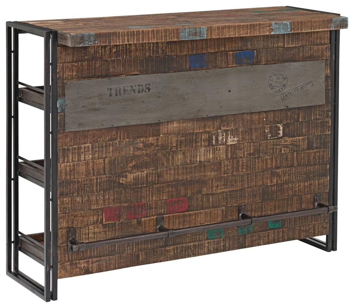 BAR Mangoholz massiv Braun, Schwarz  - Schwarz/Braun, Design, Holz/Metall (140/105/52cm)