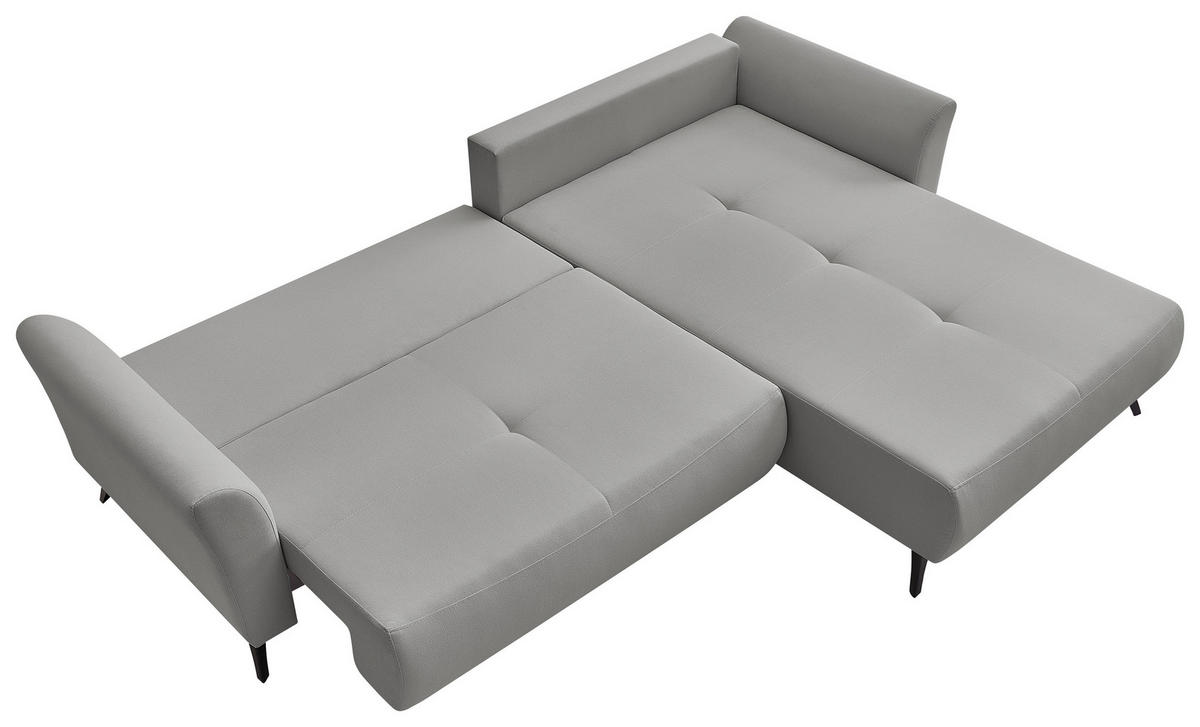ECKSOFA GEMMA Grau Flachgewebe Zierkissen, Rückenkissen, Bettkasten, Schlaffunktion, Rücken echt, Stauraum  - Schwarz/Grau, Design, Textil/Metall (270/183cm) - P & B