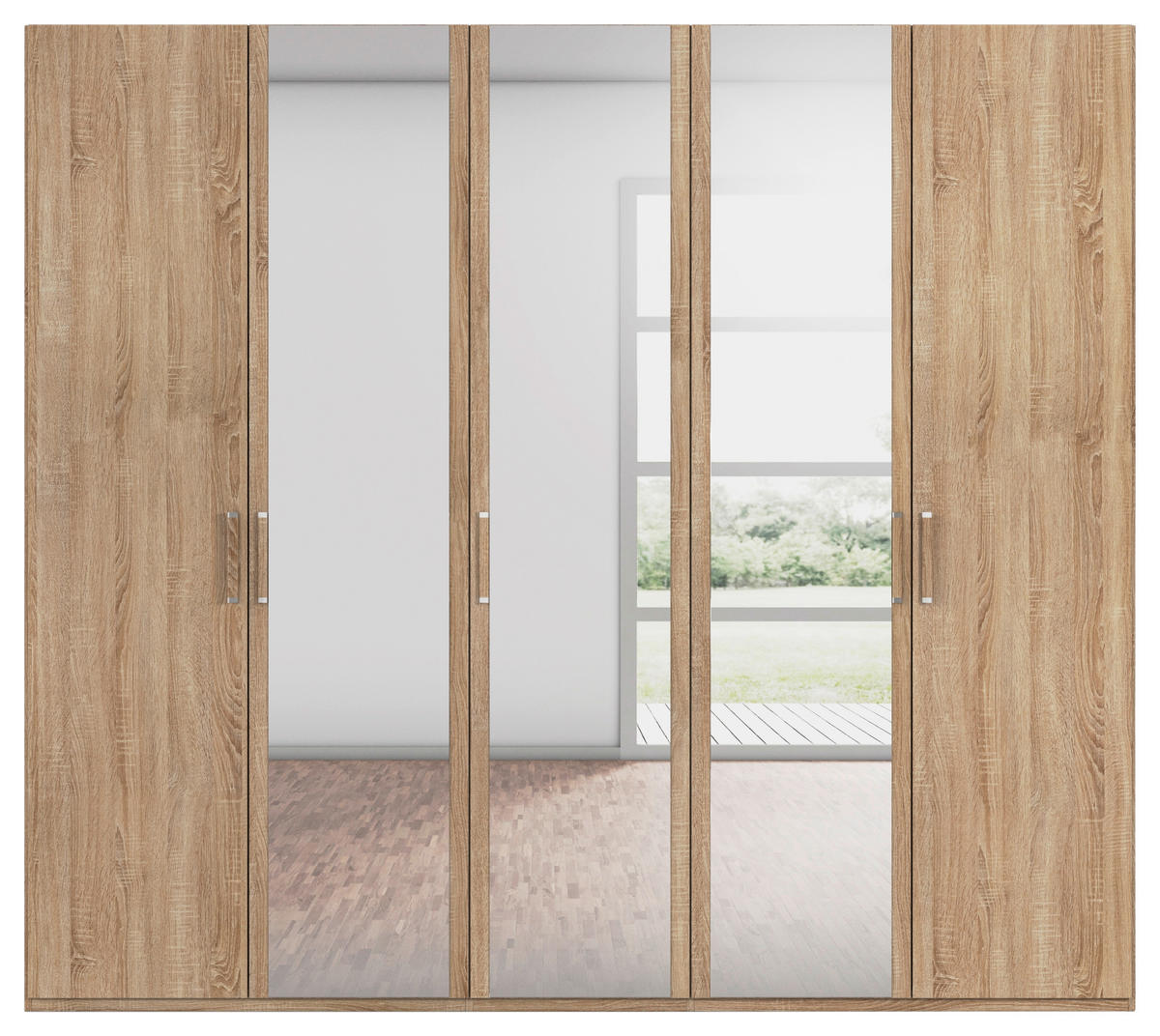 DREHTÜRENSCHRANK 251/223/60 cm 5-türig Sonoma Eiche  - Silberfarben/Sonoma Eiche, Design, Glas/Holzwerkstoff (251/223/60cm) - Novel