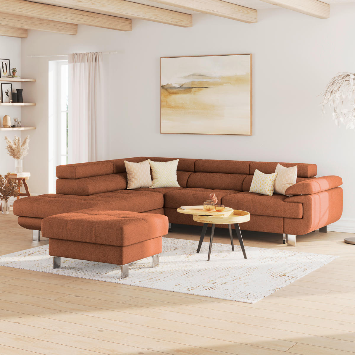 ECKSOFA in Drell Rostfarben  - Rostfarben, Modern, Textil/Metall (230/270cm) - MID.YOU