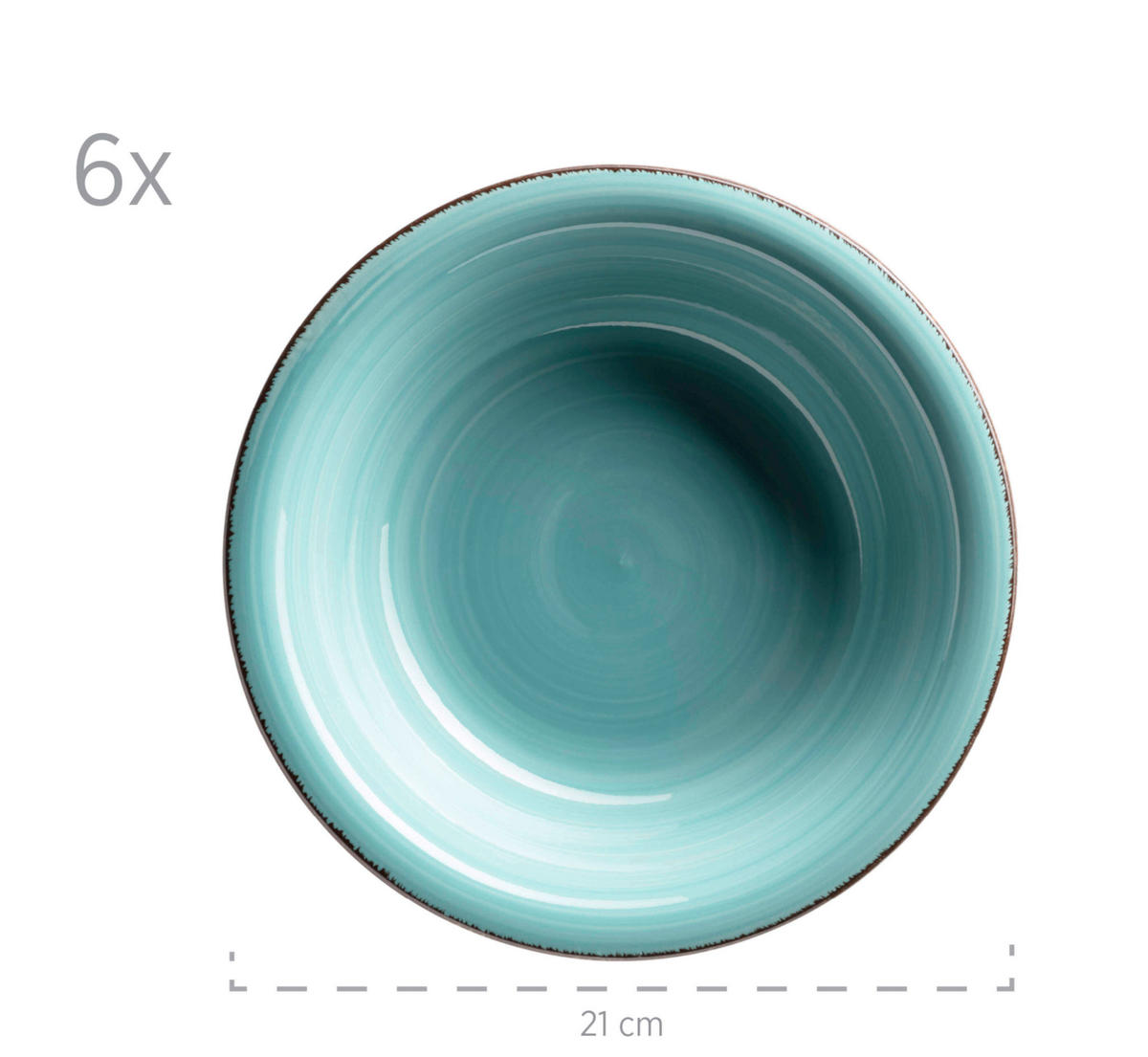 SUPPENTELLERSET Türkis 6-teilig Steinzeug LUMACA  - Türkis, Basics, Keramik (21/5,5cm) - Mäser