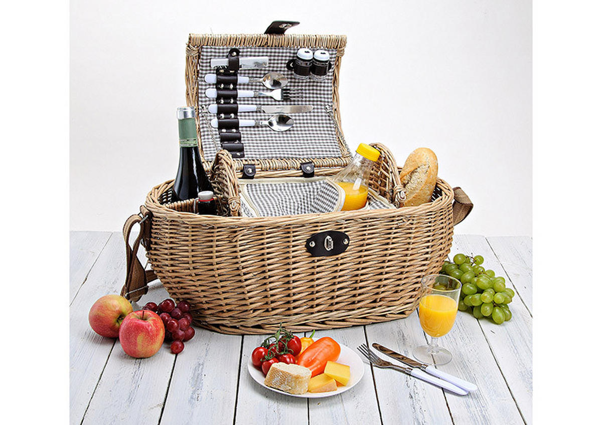 PICKNICKKORB FÜR 2 PERSONEN - Hellbraun, Basics, Holz/Textil (51/35/29cm)